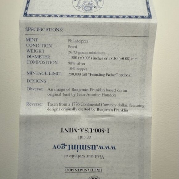 2006 Ben Franklin Founding Father 90% Silver Dollar Proof Coin, OGP, COA - Picture 8 of 10